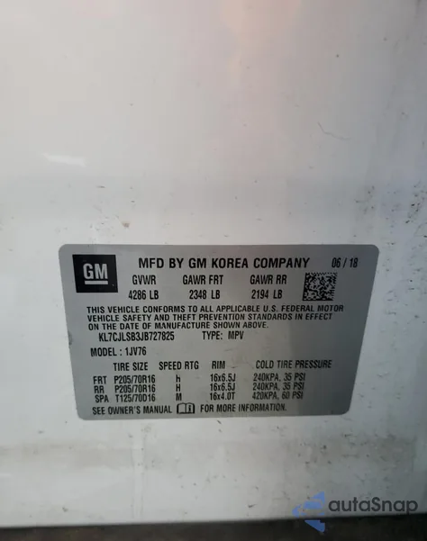 2018 Chevrolet Trax 1Lt from USA, damaged, VIN KL7CJLSB3JB727825